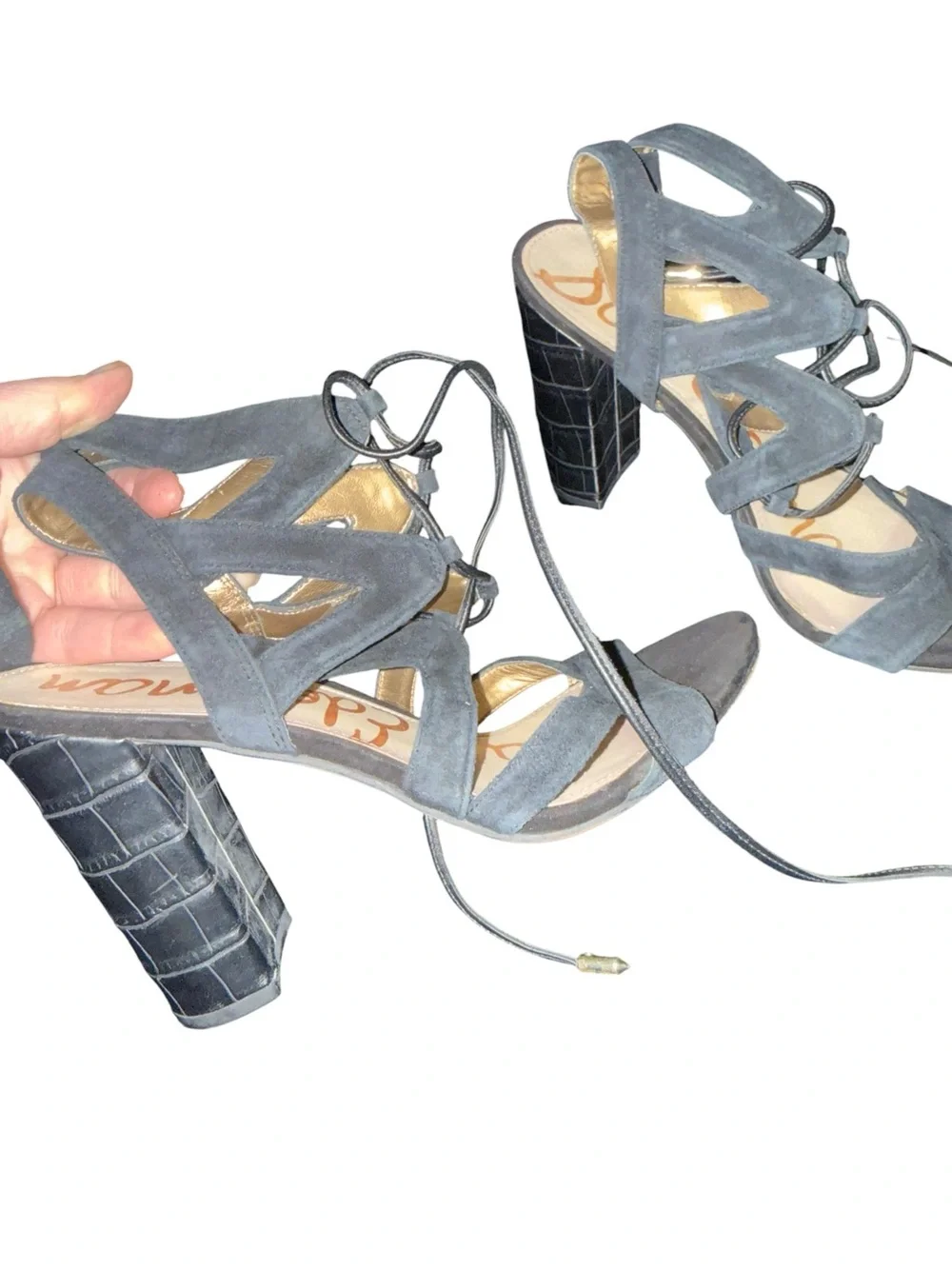 Women’s Sam Edelman  Black Suede Lace-Up High Heel Sandals